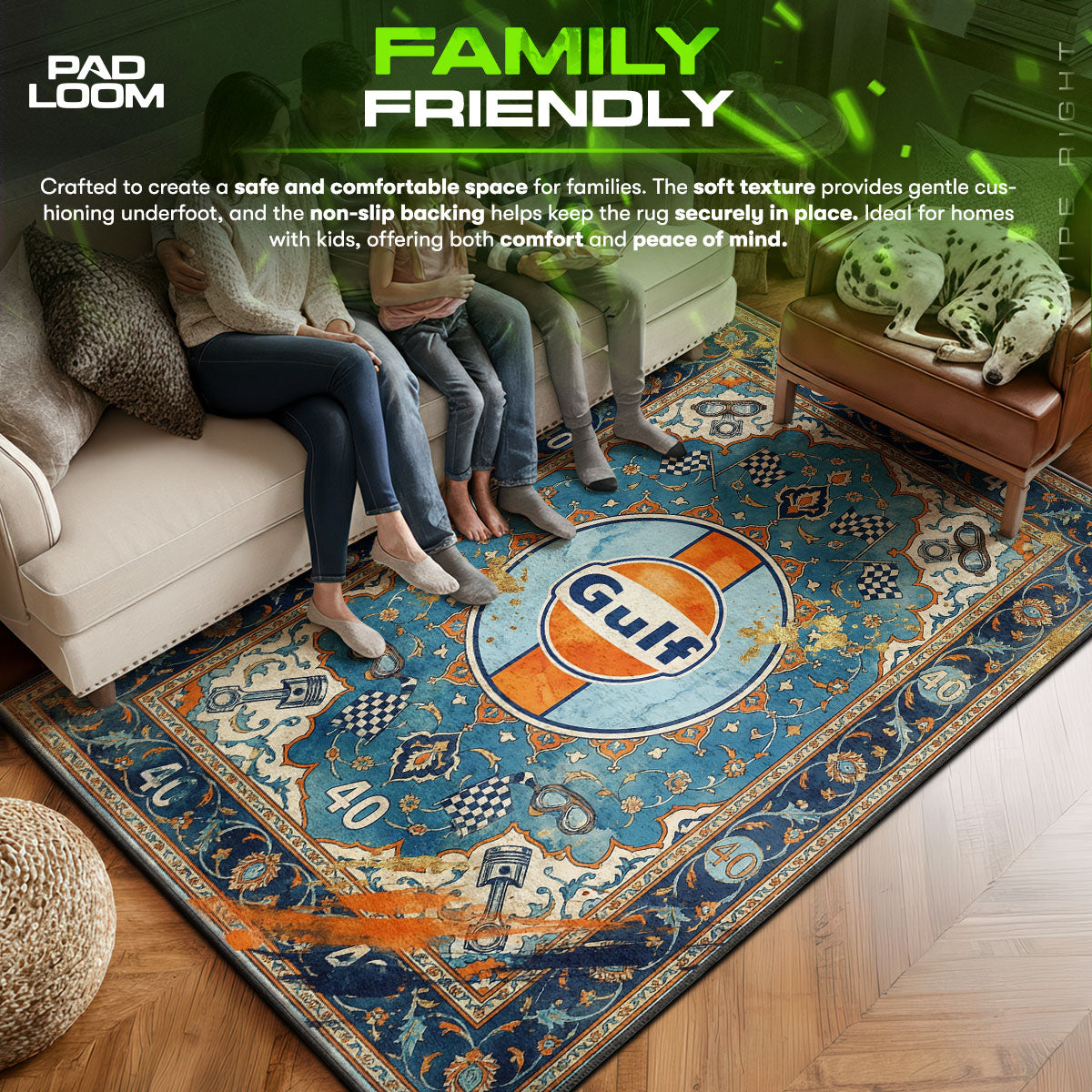 Gulf area rug showing full home decor artwork