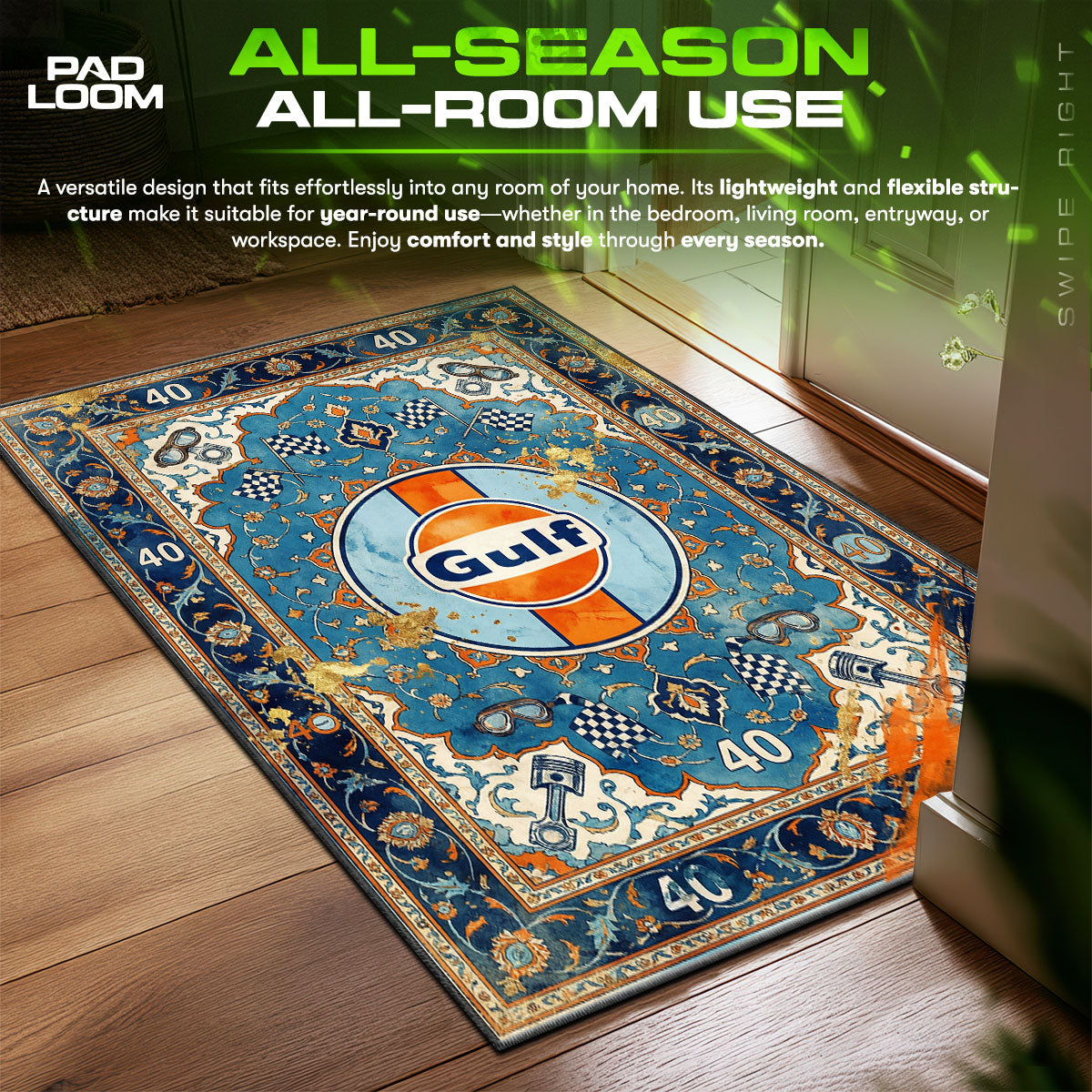 Gulf Racing Livery Motorsport Floor fan rug — premium quality print