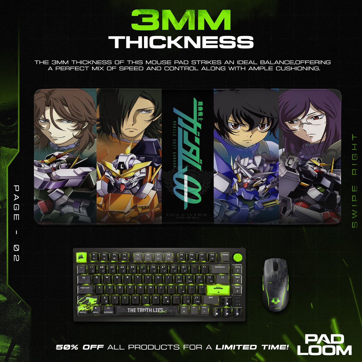 Gundam 00 Pilots Mouse Pad, Anime Gaming Desk Mat Padloom