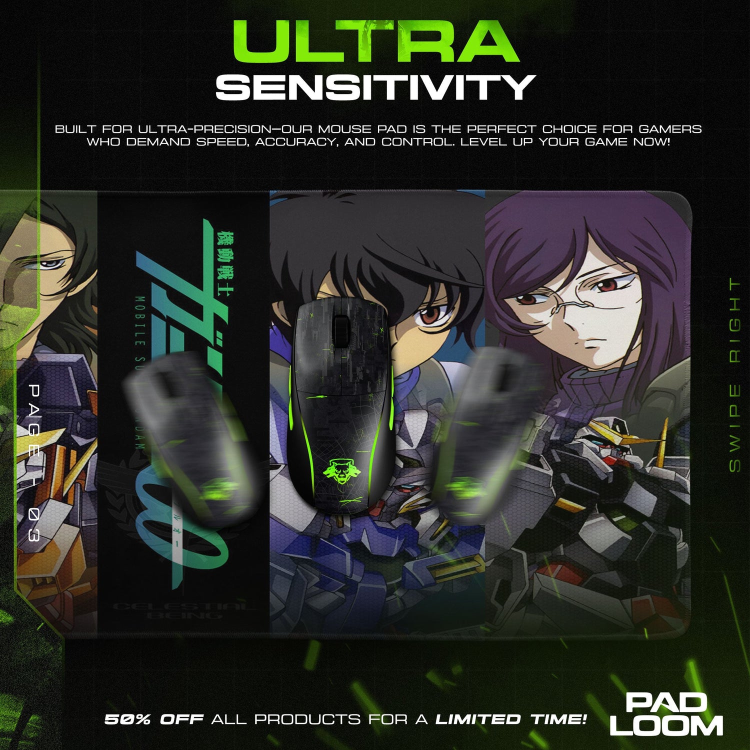 Gundam 00 Pilots Mouse Pad, Anime Gaming Desk Mat Padloom