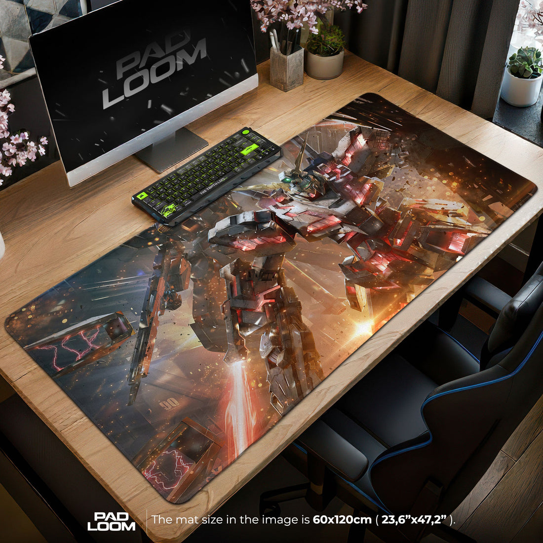 Gundam Inferno Strike Mouse Pad - Mecha Flame Gaming Desk Mat Padloom