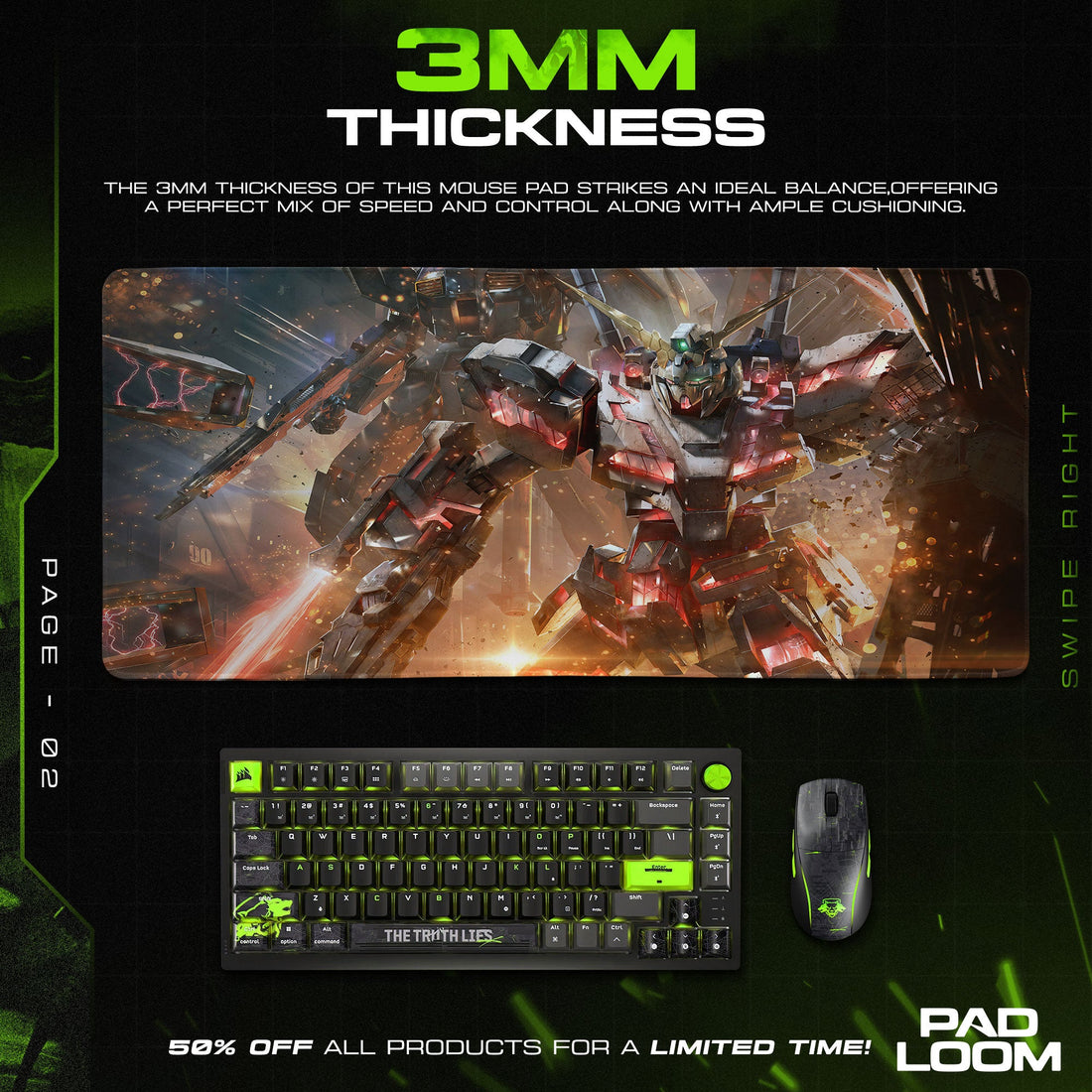 Gundam Inferno Strike Mouse Pad - Mecha Flame Gaming Desk Mat Padloom