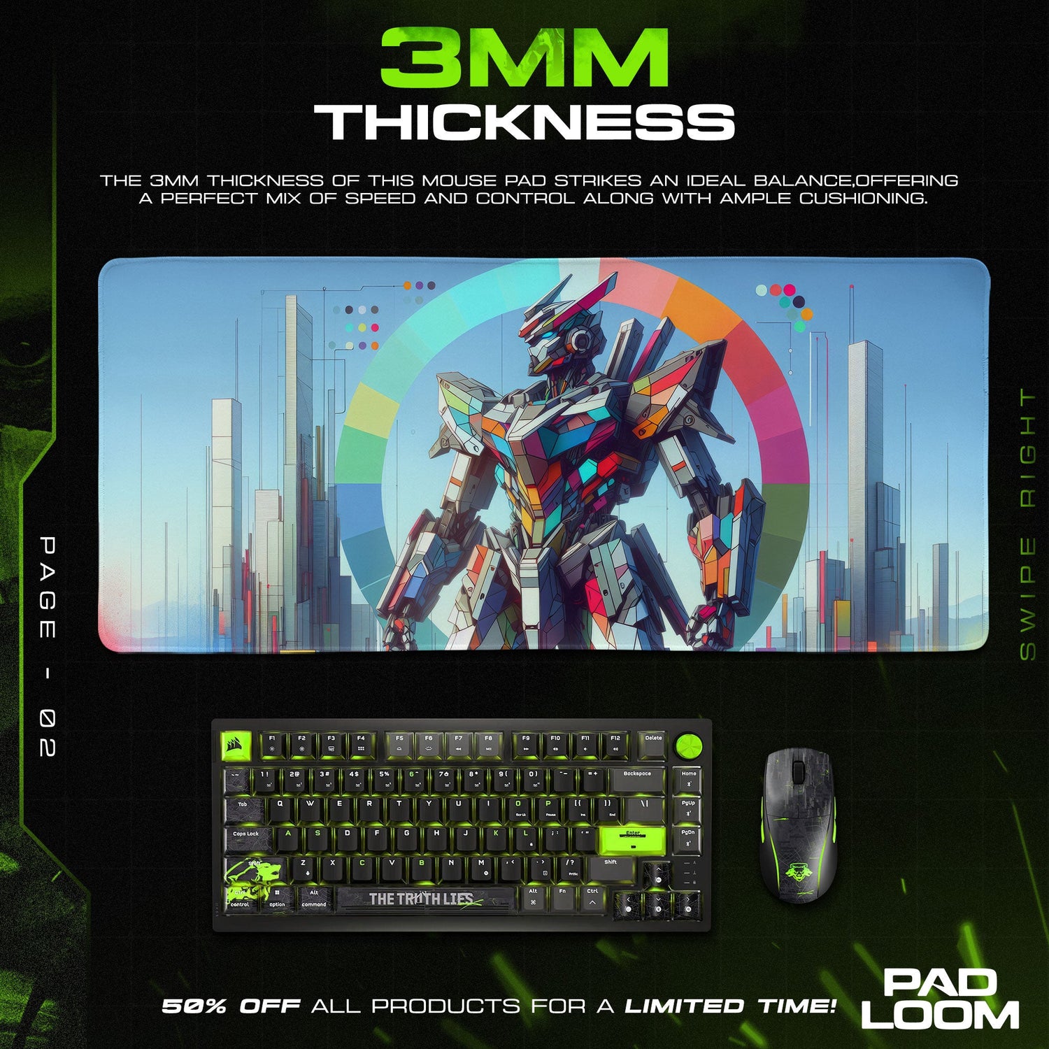 Gundam Neon Skyline Mouse Pad, Anime Gaming Desk Mat Padloom