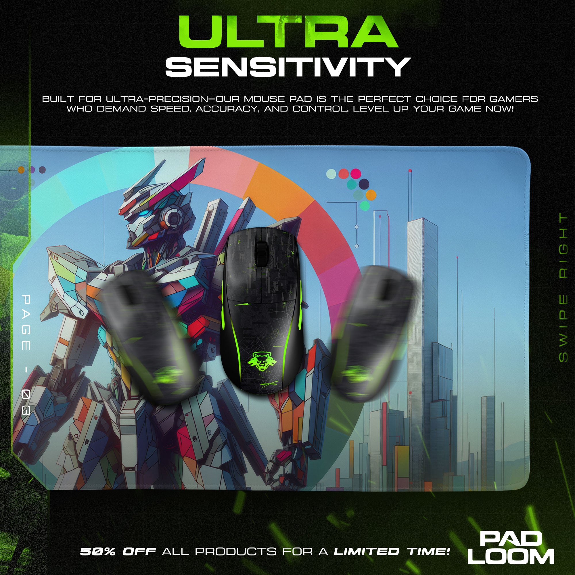 Gundam Neon Skyline Mouse Pad, Anime Gaming Desk Mat