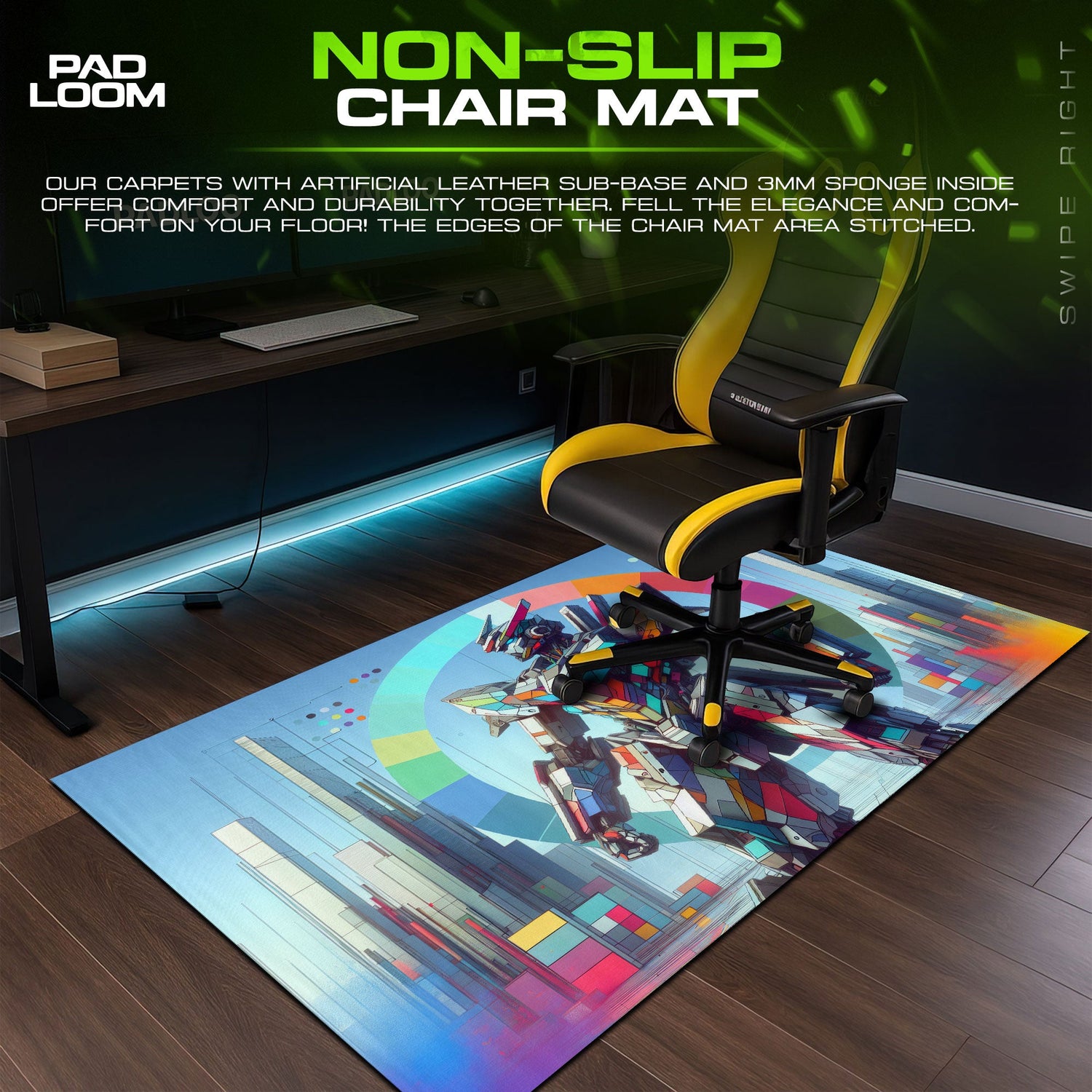 Gundam Neon Skyline Mouse Pad, Anime Gaming Desk Mat Padloom