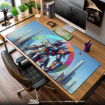 Gundam Neon Skyline Mouse Pad, Anime Gaming Desk Mat