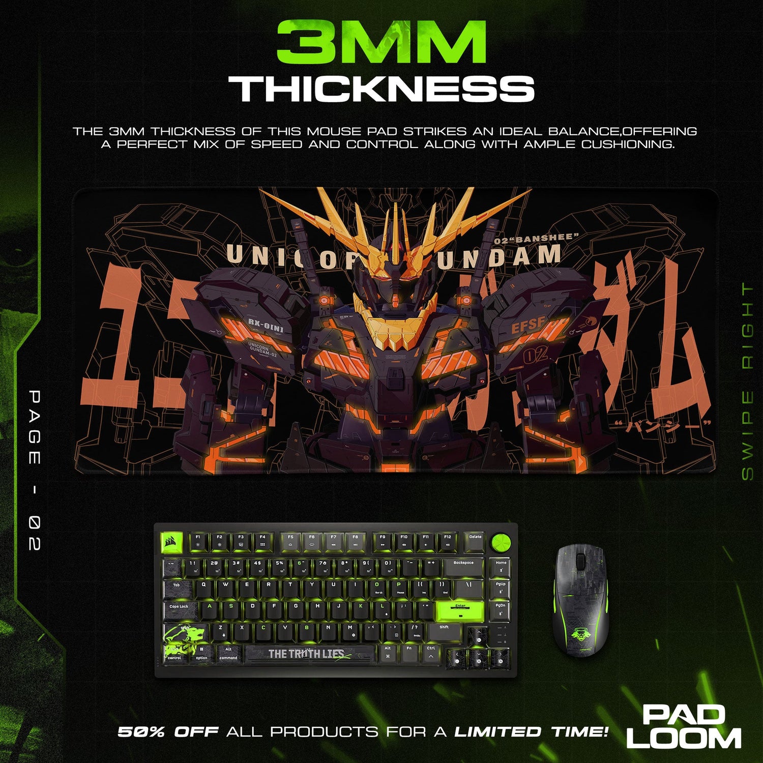 Gundam Unicorn Banshee Mouse Pad, Anime Gaming Desk Mat Padloom