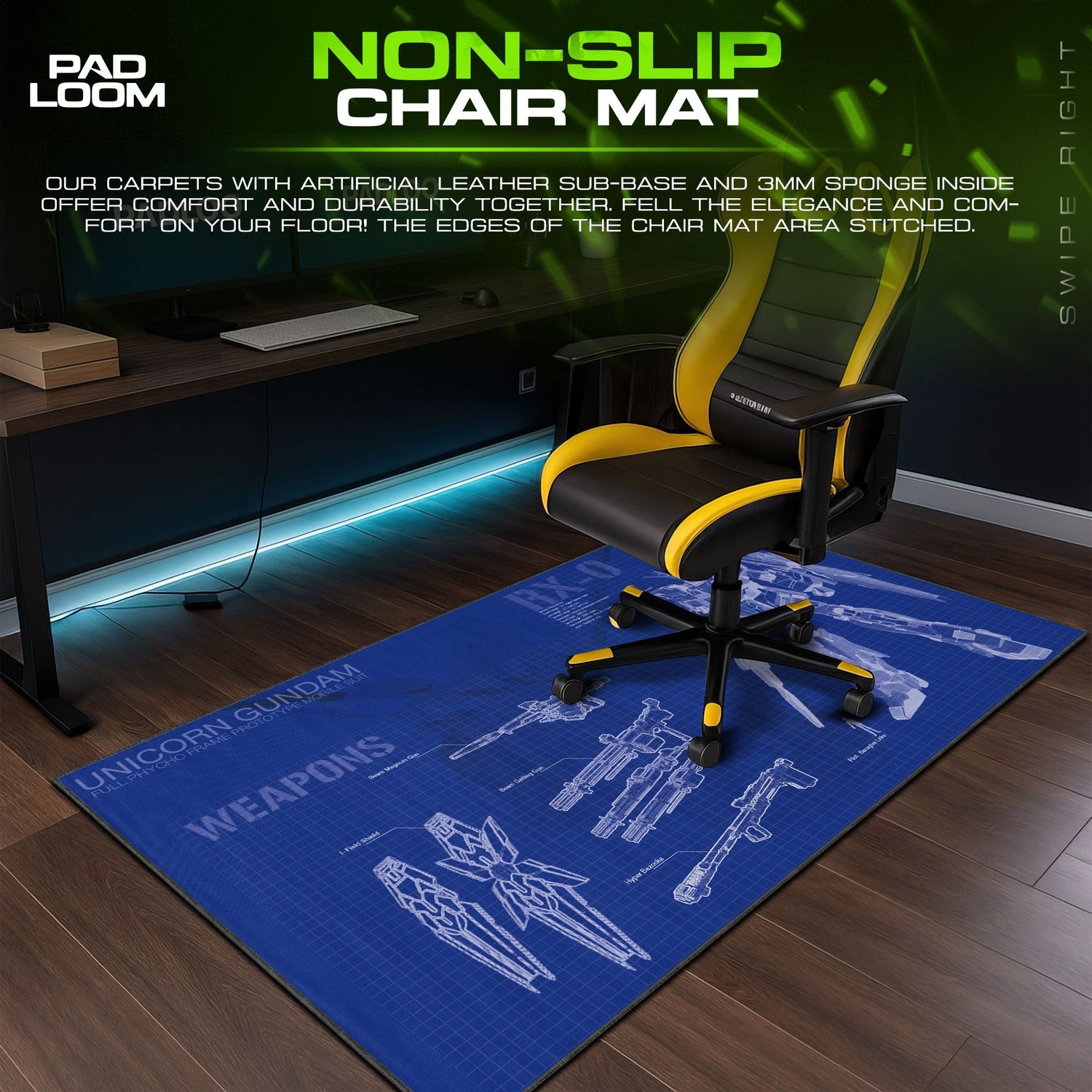 Gundam Unicorn Blueprint Mouse Pad, Anime Mecha Desk Mat Padloom