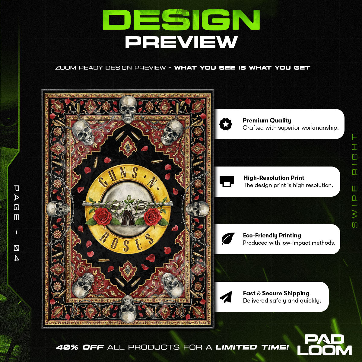 Guns N' Roses Bullet Seal Rock N Roll Area rug — main product view