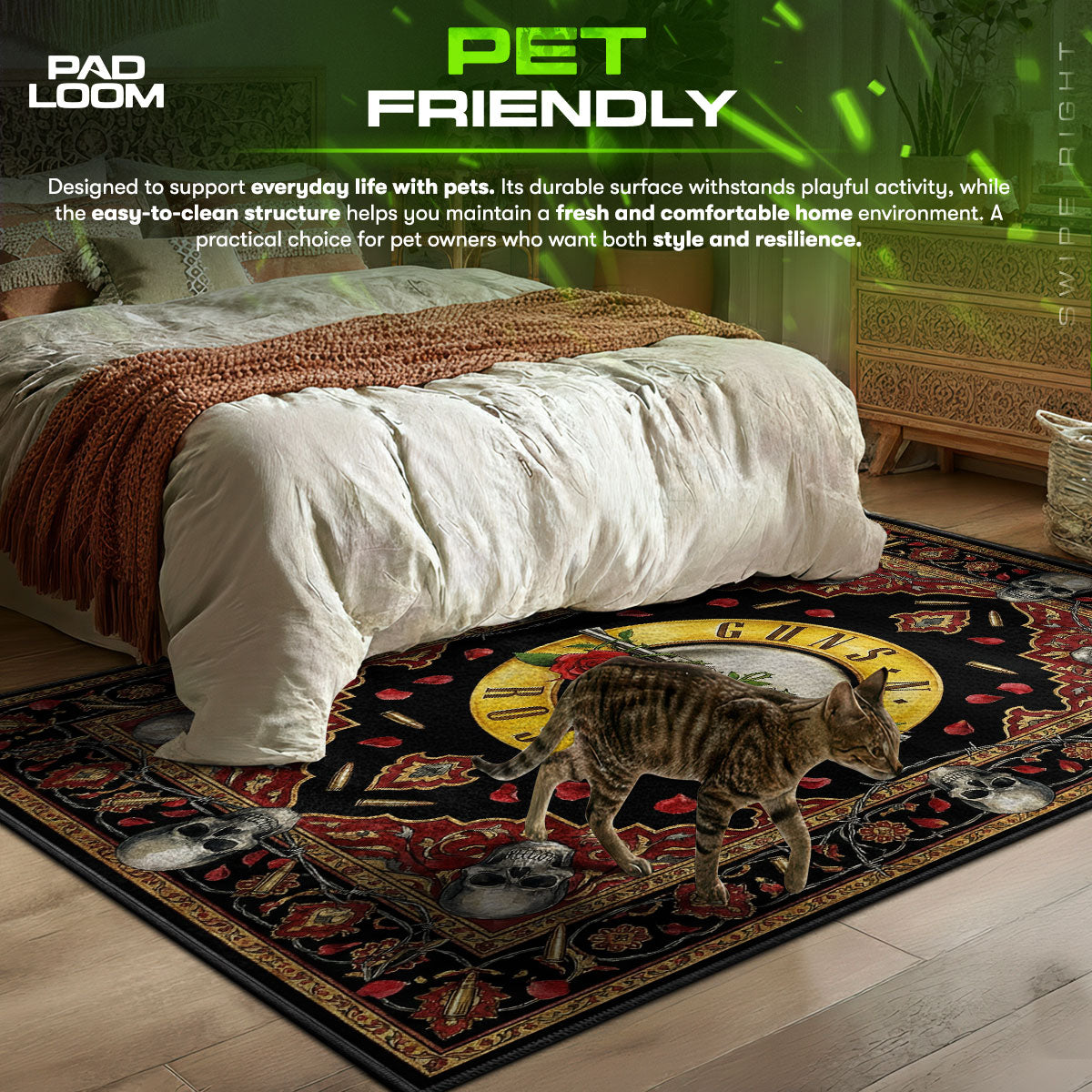 Guns N' themed area rug for home decor fans