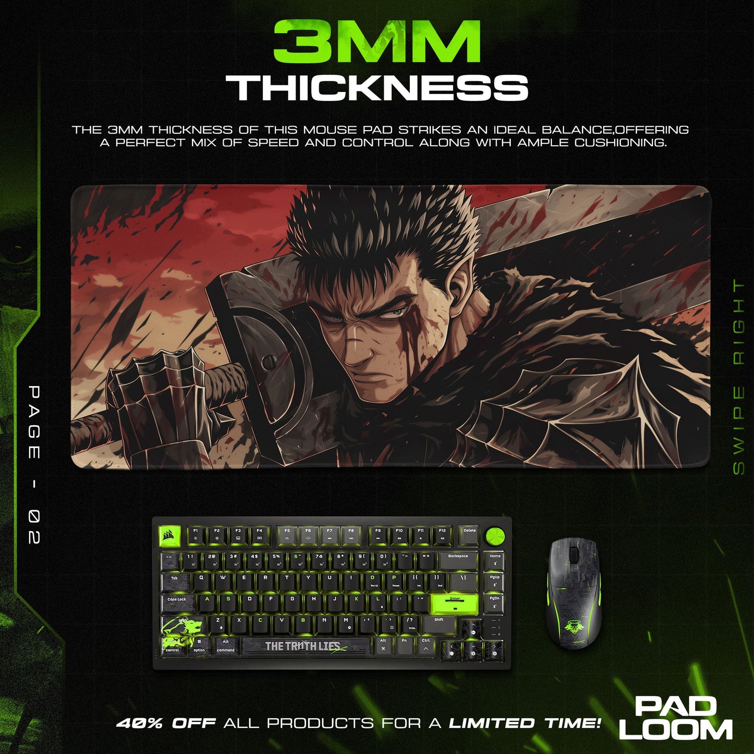 Guts Berserk Mouse Pad, Berserk Anime Gaming Desk Mat Padloom
