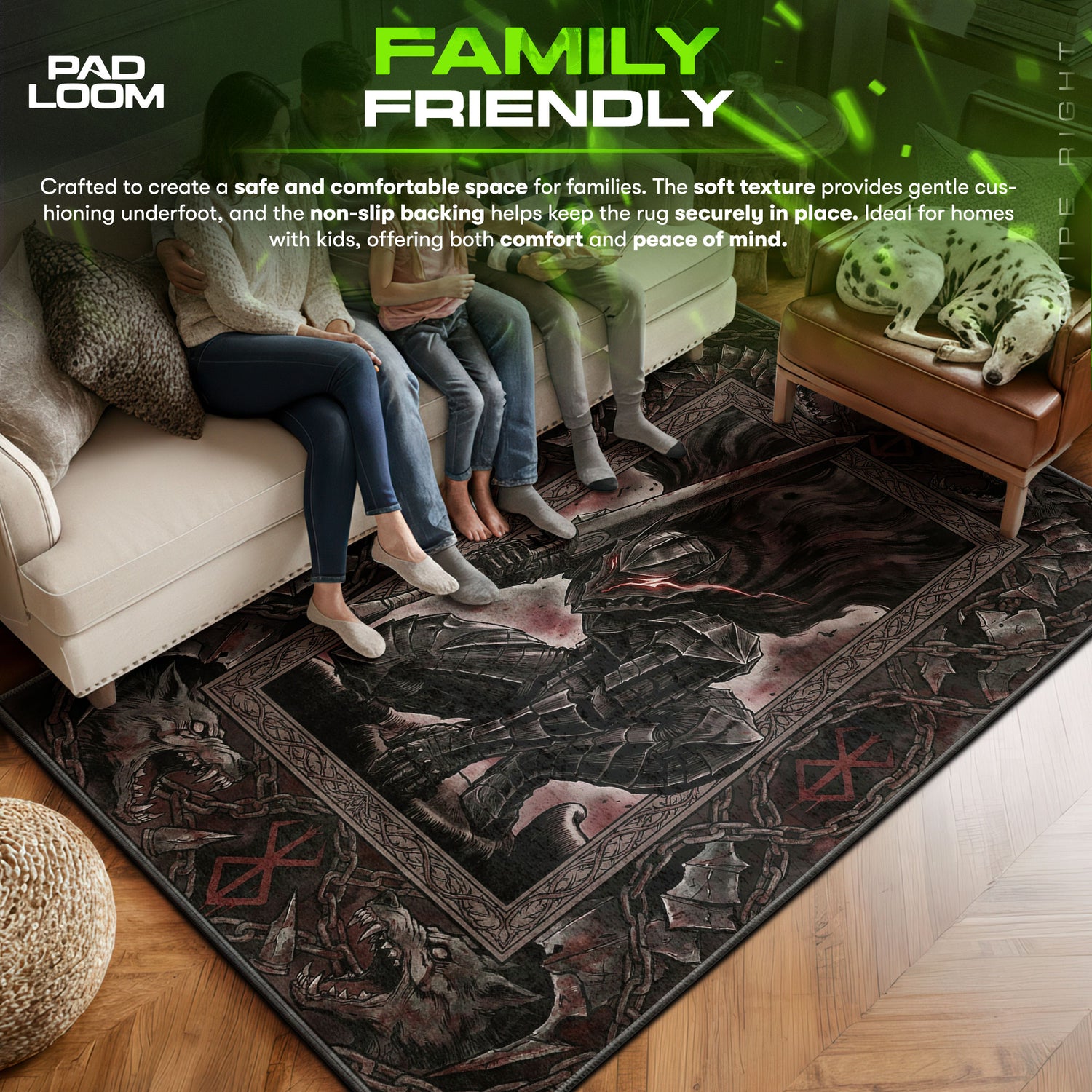 Guts area rug showing full home decor artwork