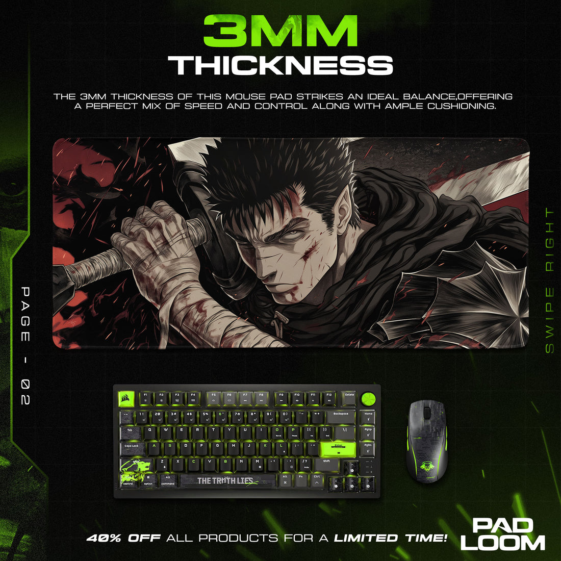 Guts Black Swordsman Mouse Pad, Berserk Anime Gaming Desk Mat