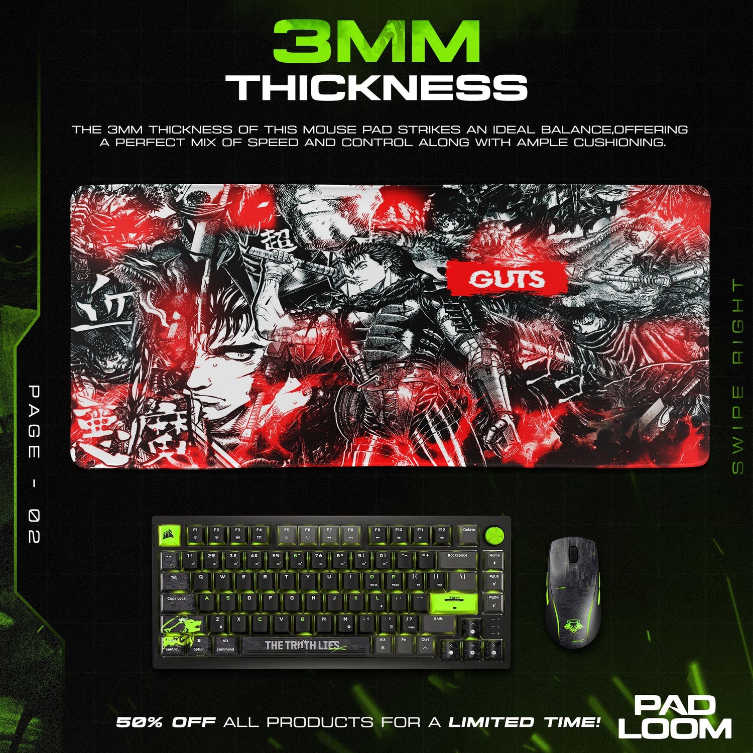 Guts Blood Oath Mouse Pad, Berserk Anime Desk Mat Padloom