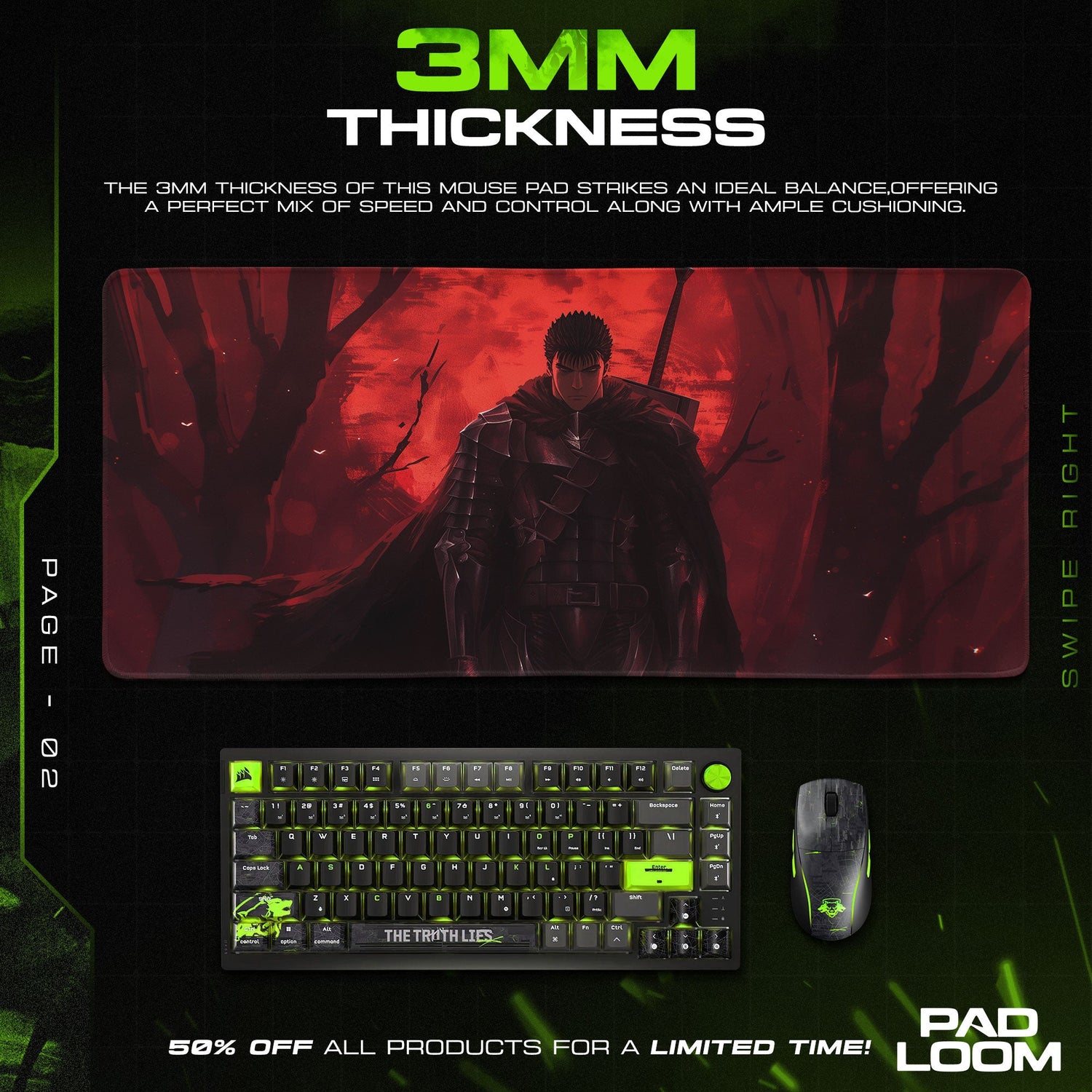 Guts Crimson Night Mouse Pad, Berserk Anime Desk Mat Padloom