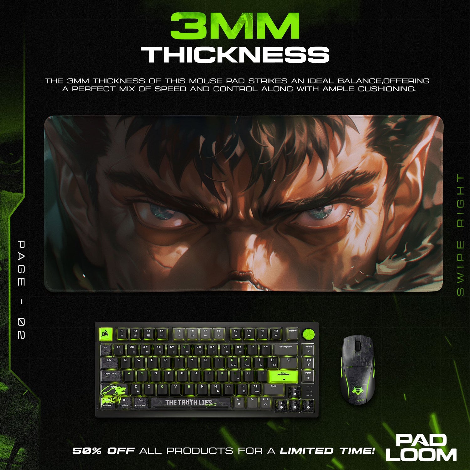 Guts Fierce Gaze Mouse Pad, Berserk Anime Desk Mat Padloom