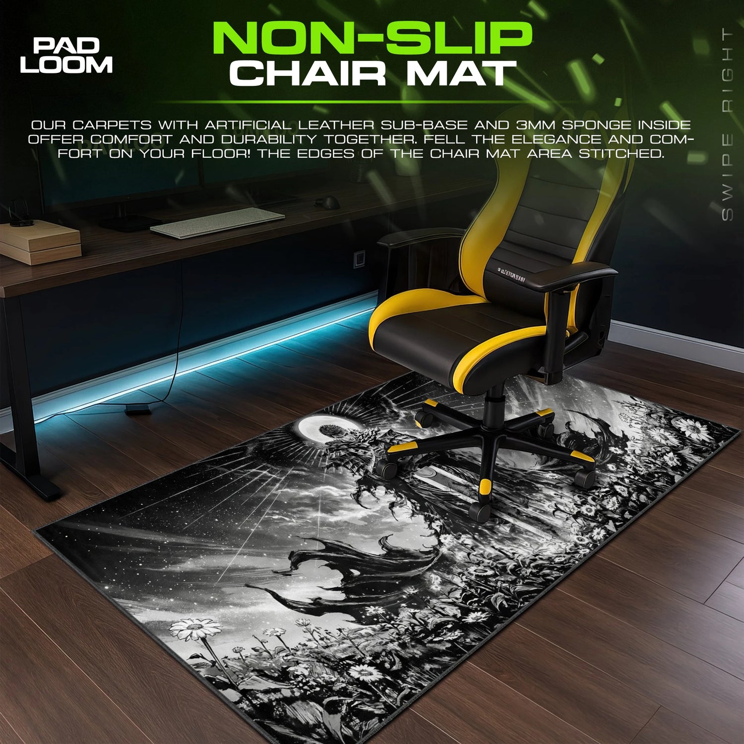 Guts Moonlit Bloom – stitched-edge, non-slip mouse pad detail