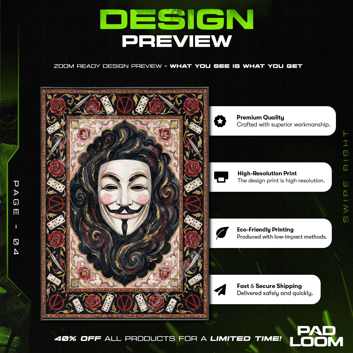 Room character design printed on rug