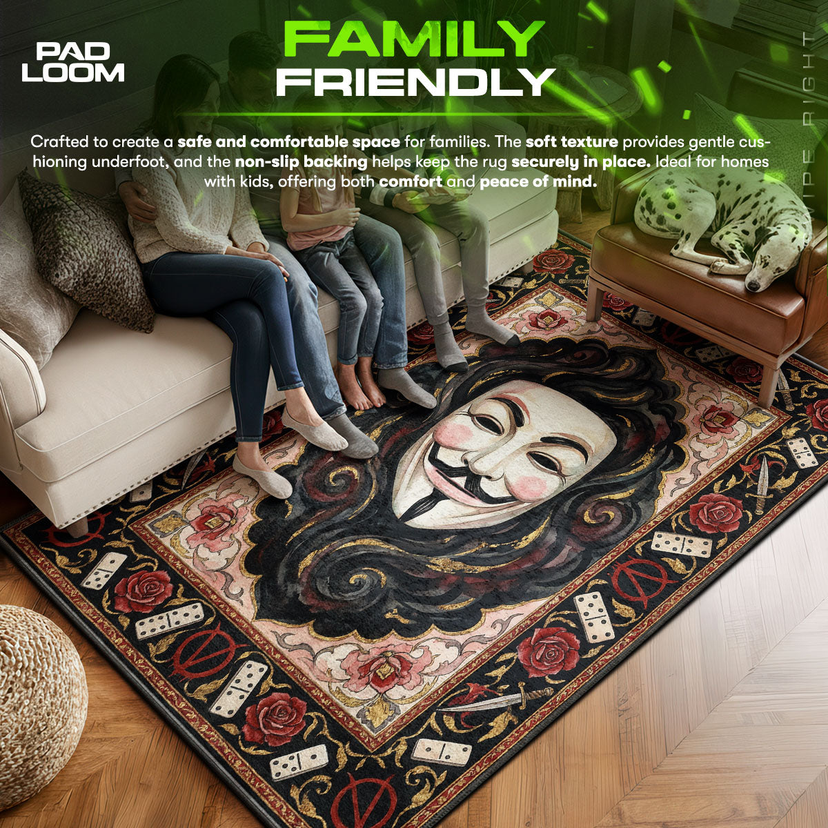 Guy area rug showing full home decor artwork