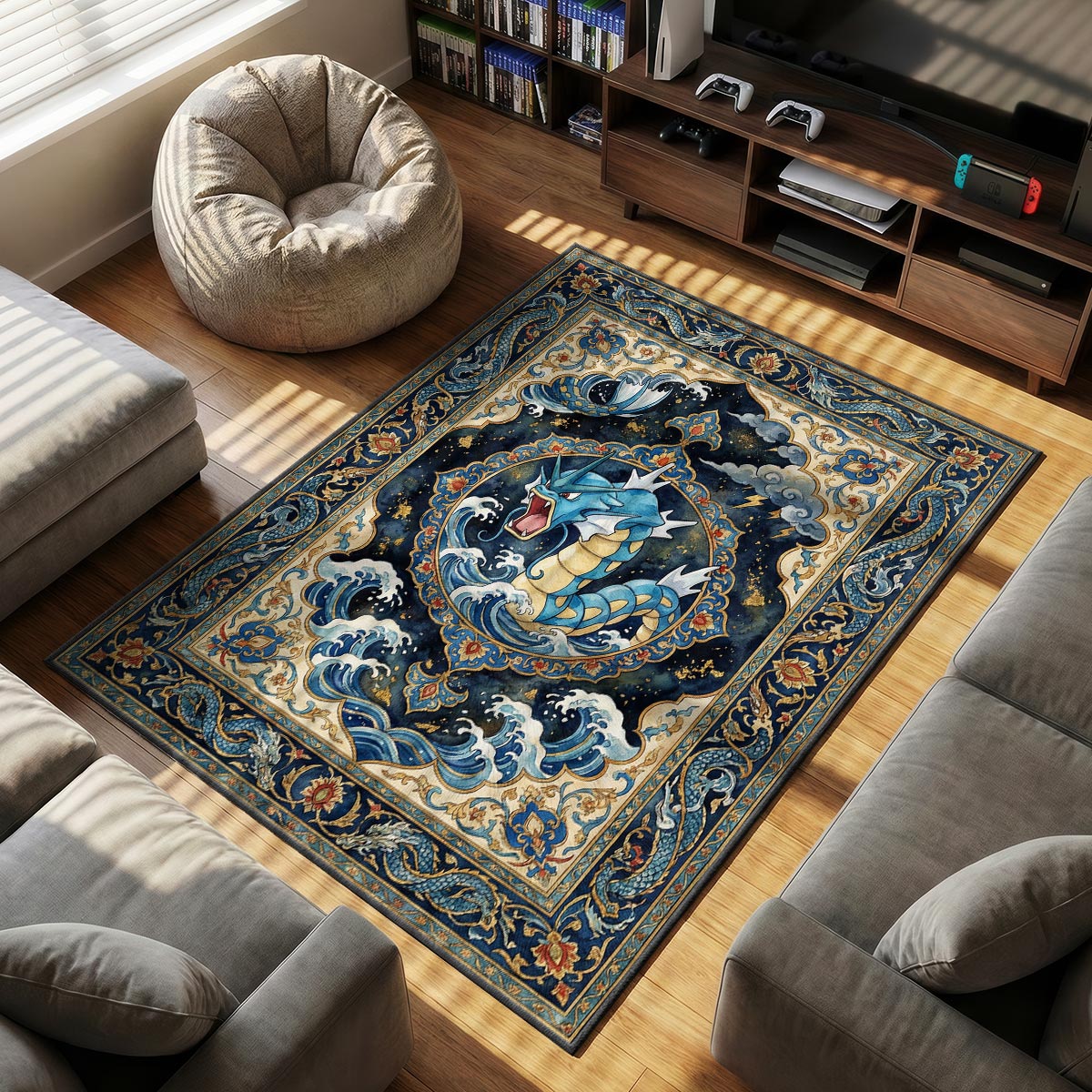 Gyarados Rage themed area rug for Pokemon fans
