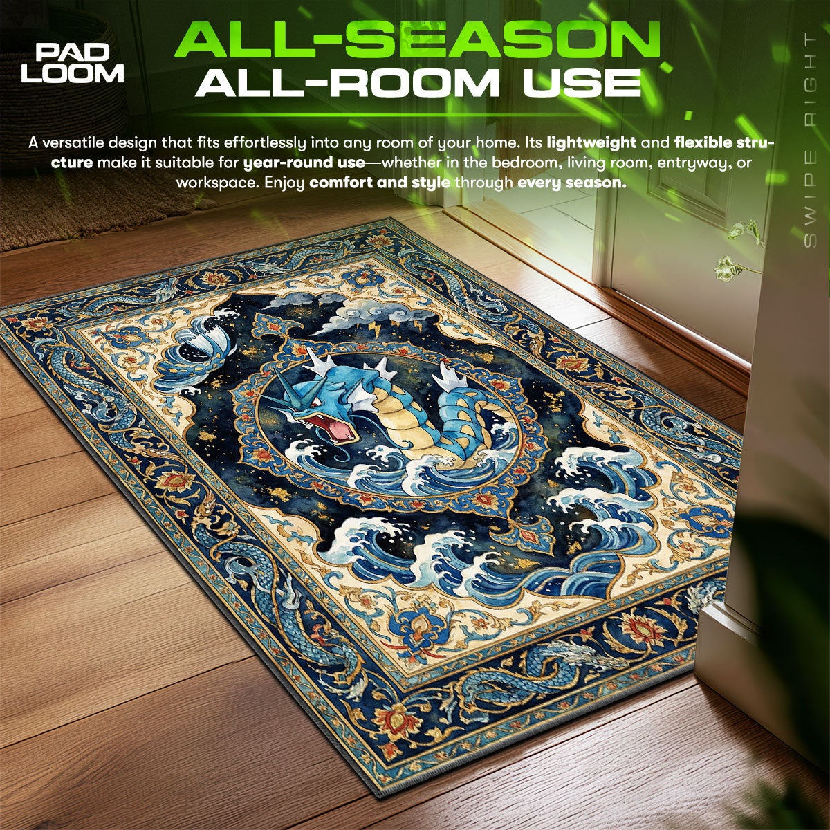 Gyarados Rage Wave Chair fan rug — premium quality print
