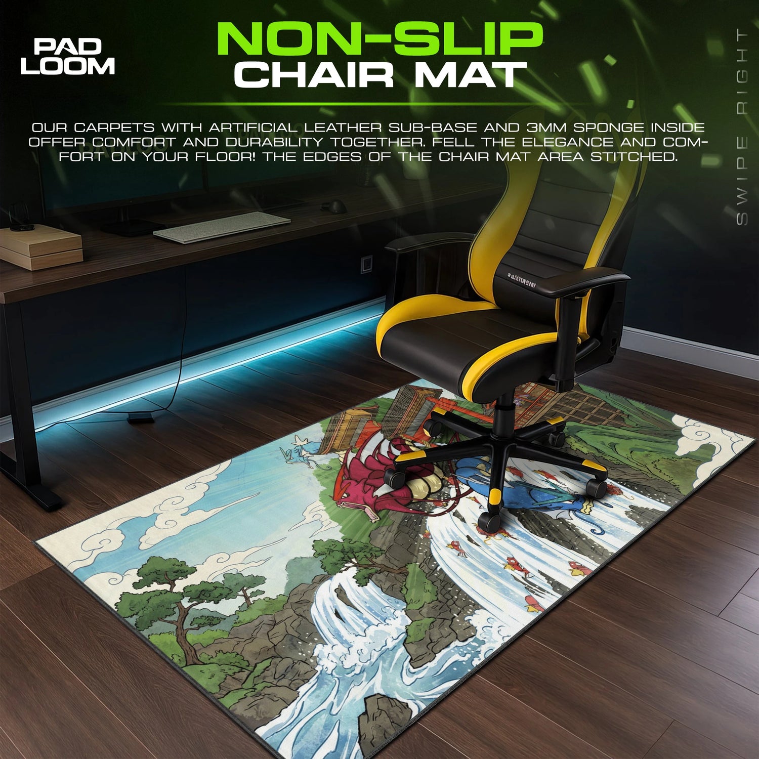 Gyarados Twin Falls – stitched-edge, non-slip mouse pad detail