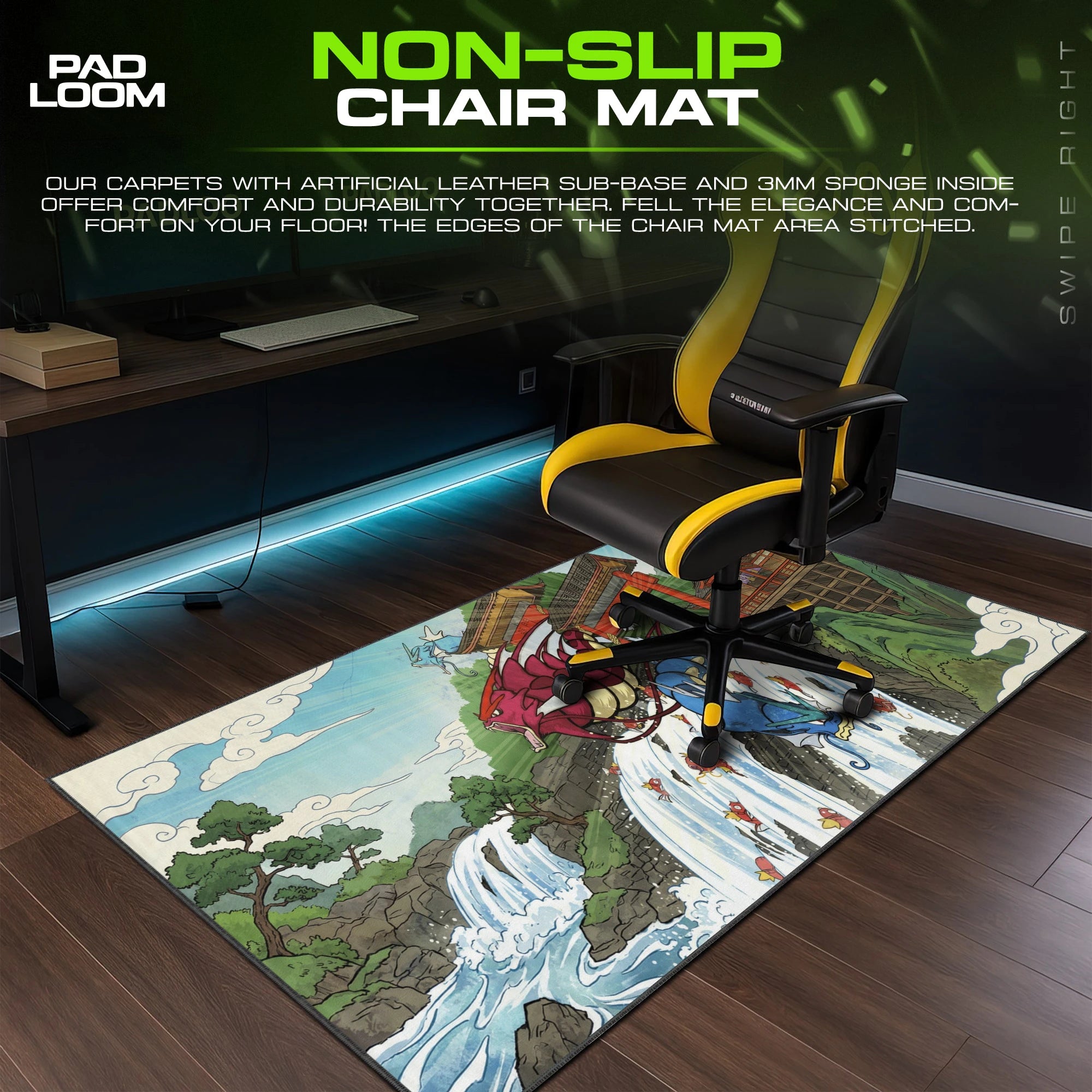 Gyarados Twin Falls – stitched-edge, non-slip mouse pad detail