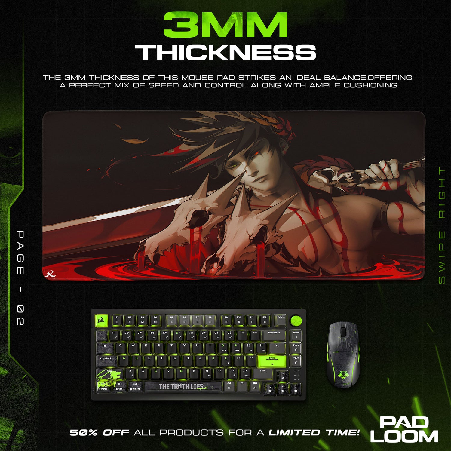 Hades Zagreus Blood Blade Mouse Pad, Game Rogue-Like Gaming Desk Mat TCG Mat - 11.8″ × 23.6″ (30×60 cm) custom stitched edges, HD print, non