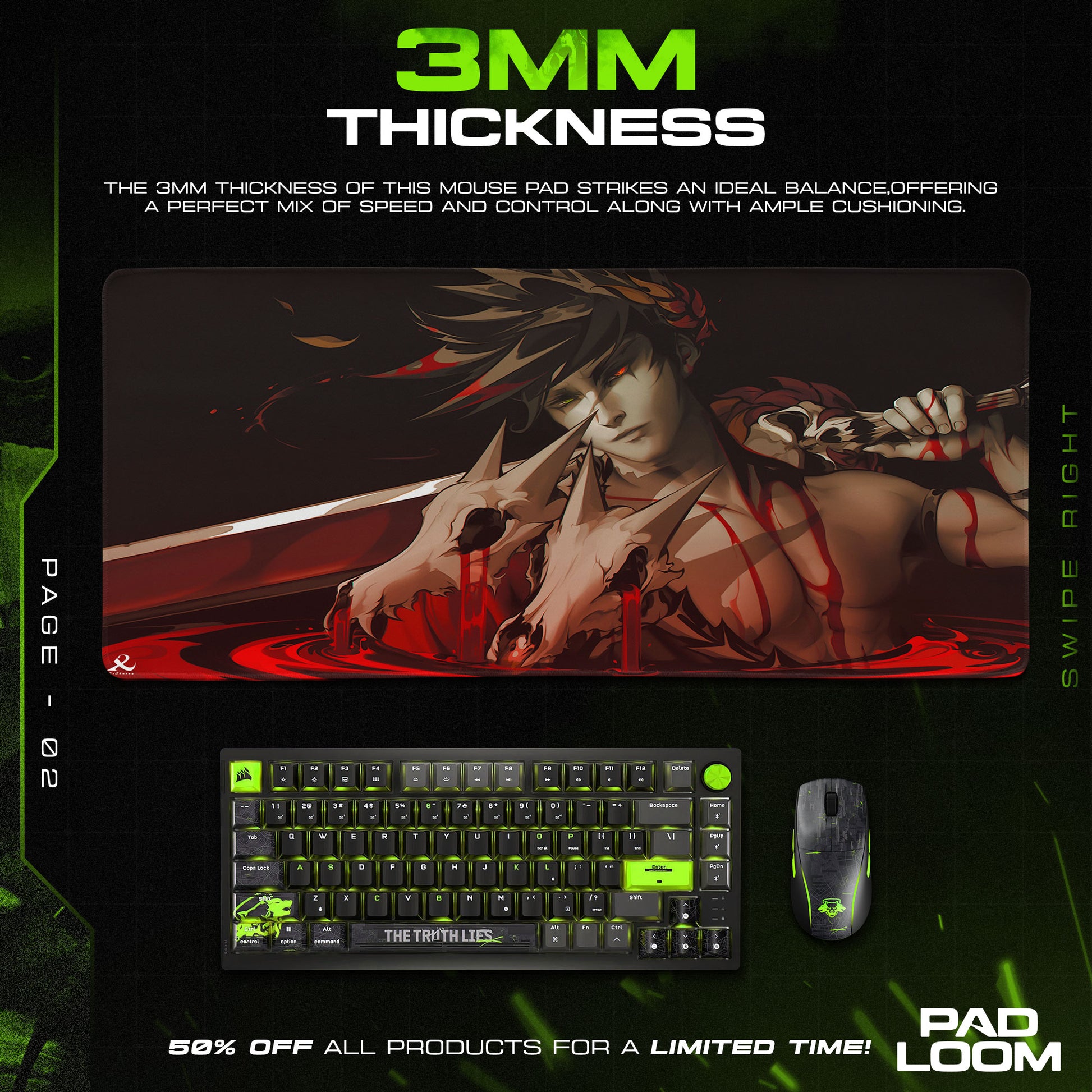 Hades Zagreus Blood Blade Mouse Pad, Game Rogue-Like Gaming Desk Mat TCG Mat - 11.8″ × 23.6″ (30×60 cm) custom stitched edges, HD print, non