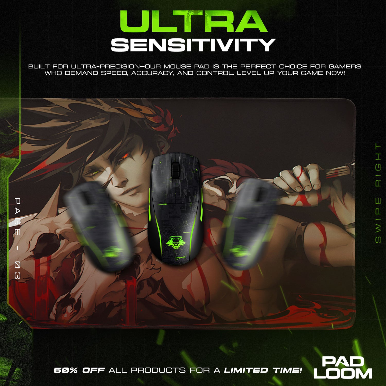 Hades Zagreus Blood Blade Mouse Pad, Game Rogue-Like Gaming Desk Mat M - 11.8″ × 27.6″ (30×70 cm) custom non-slip rubber base, stitched edge