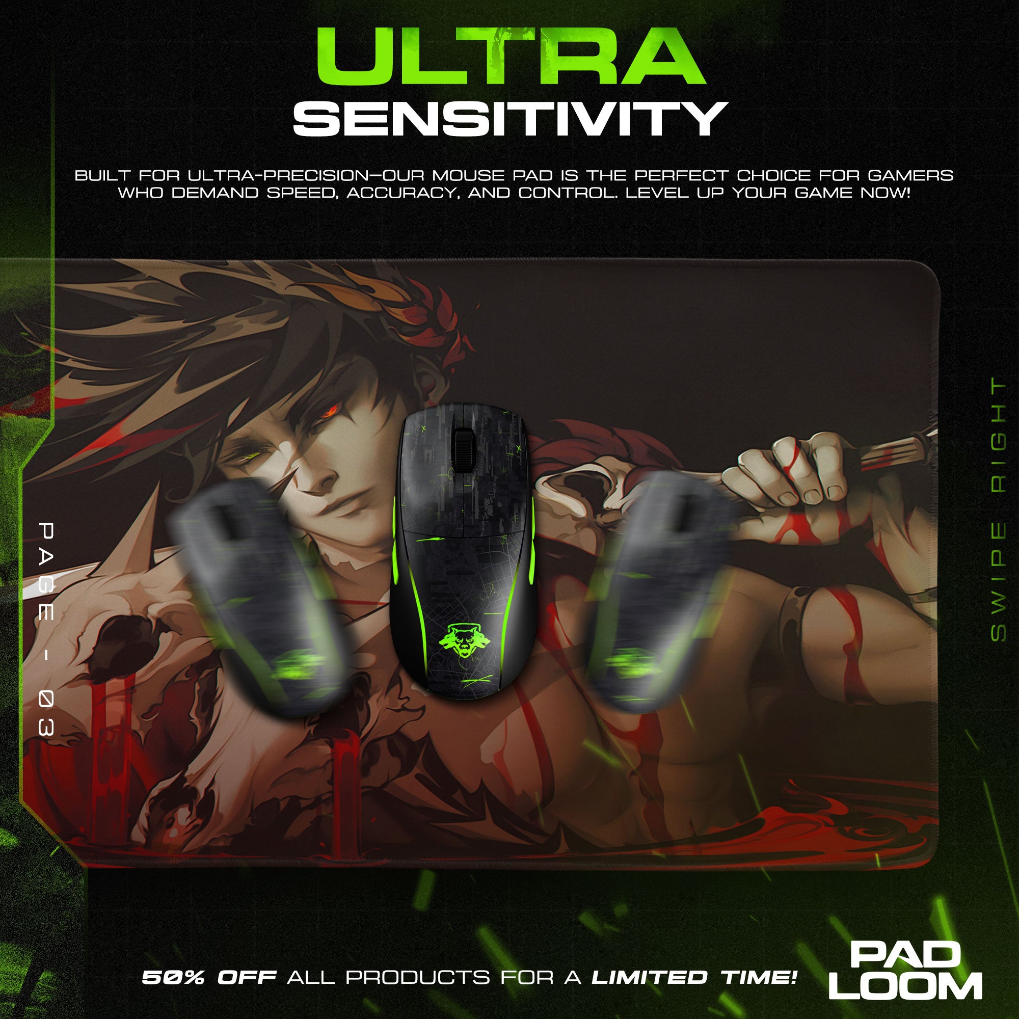 Hades Zagreus Blood Blade Mouse Pad, Game Rogue-Like Gaming Desk Mat M - 11.8″ × 27.6″ (30×70 cm) custom non-slip rubber base, stitched edge