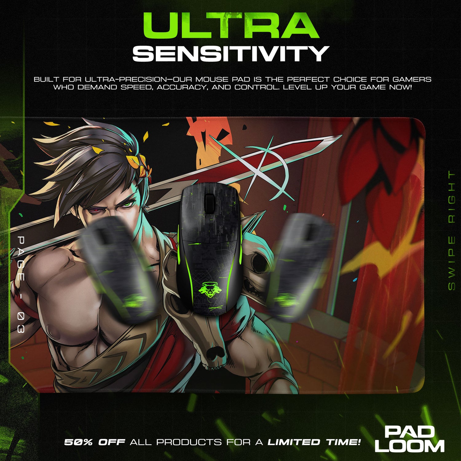 Hades Zagreus Inferno Stance Mouse Pad, Game Rogue-Like Gaming Desk Mat M - 11.8″ × 27.6″ (30×70 cm) custom HD print, gaming mouse pad, stit