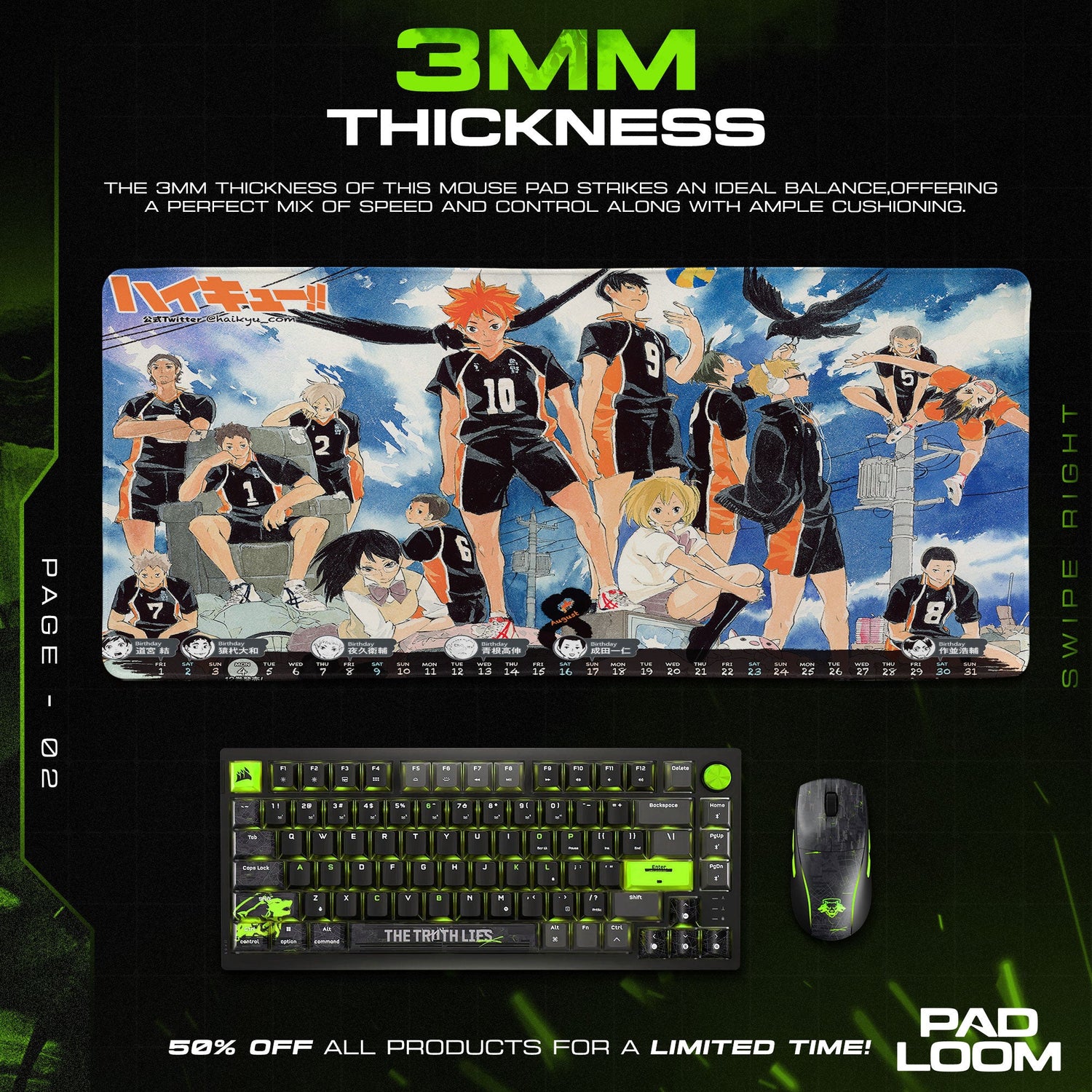 Haikyuu Karasuno Team Mouse Pad, Anime Desk Mat Padloom