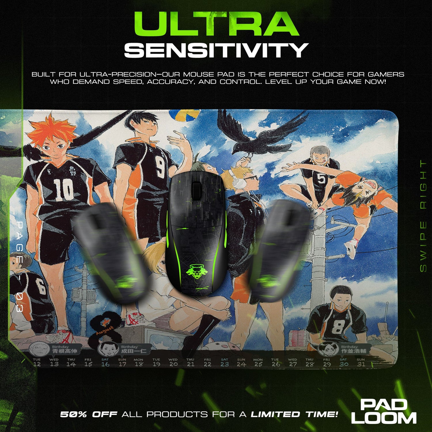 Haikyuu Karasuno Team Mouse Pad, Anime Desk Mat Padloom