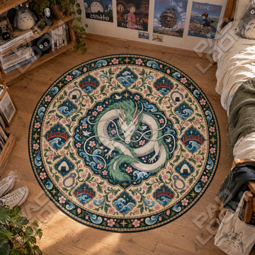 Haku Coiled Studio Ghibli round rug on a bedroom floor - Studio Ghibli chair mat