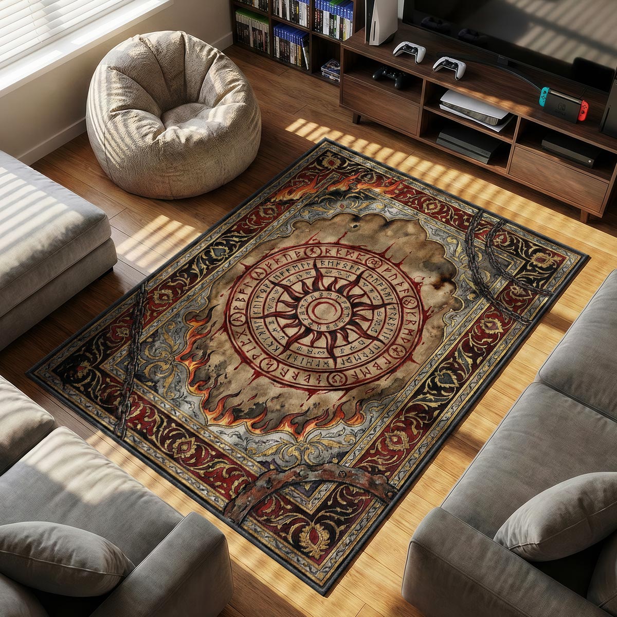 Halo Sun themed area rug for home decor fans