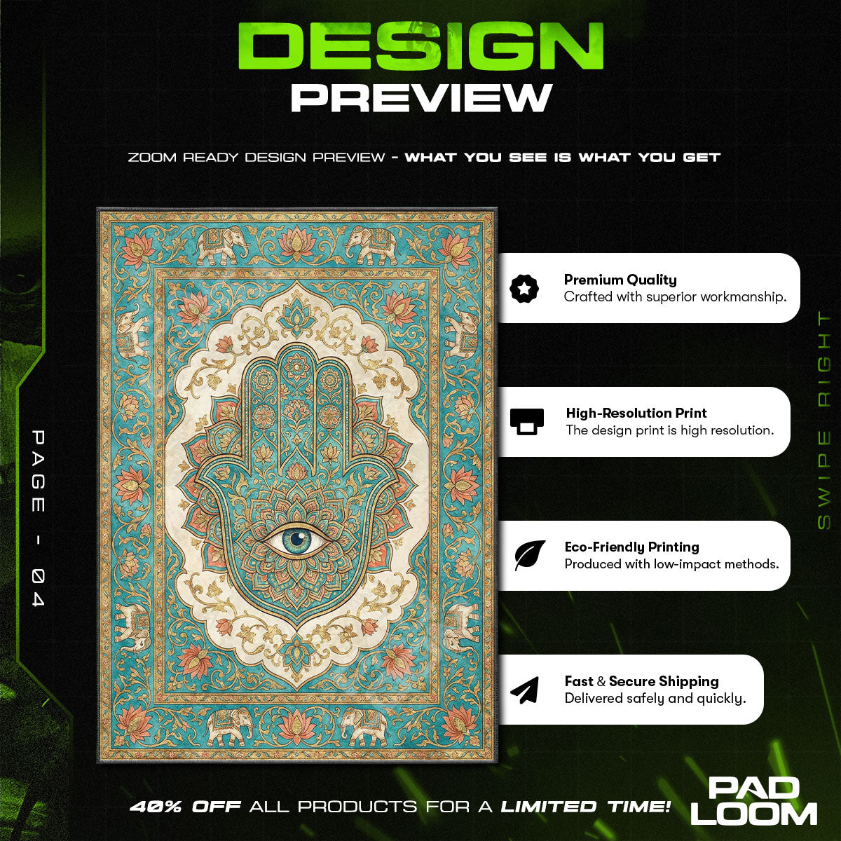 Hamsa Hand Evil Eye Spiritual Protection Area rug — main product view