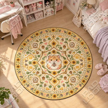 Hamster Snacking kawaii round rug on a bedroom floor - kawaii chair mat