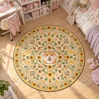 Hamster Snacking Round Rug - Mandala Circle Area Rug