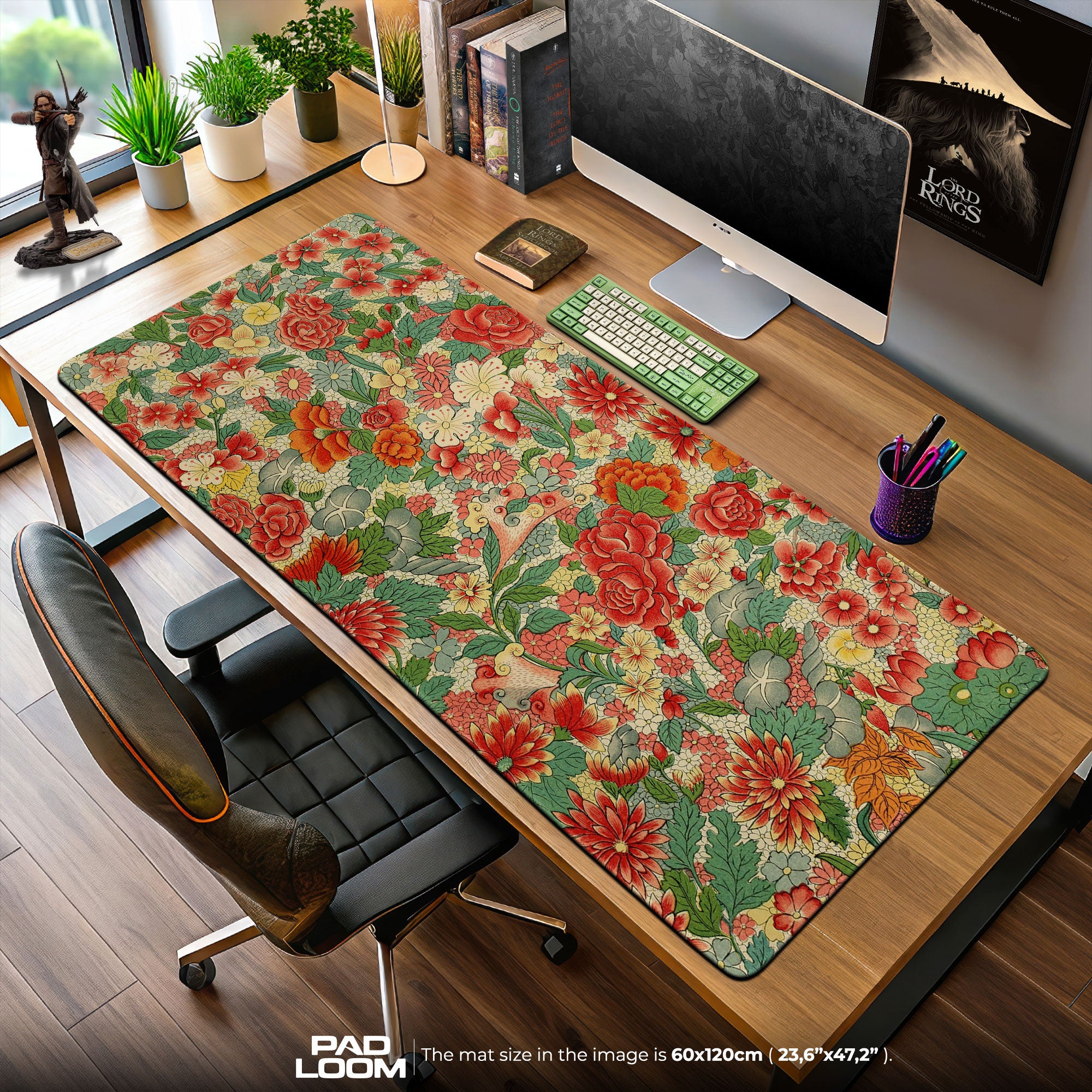 Hanami Garden Mouse Pad, Japanese Floral Gaming Desk Mat