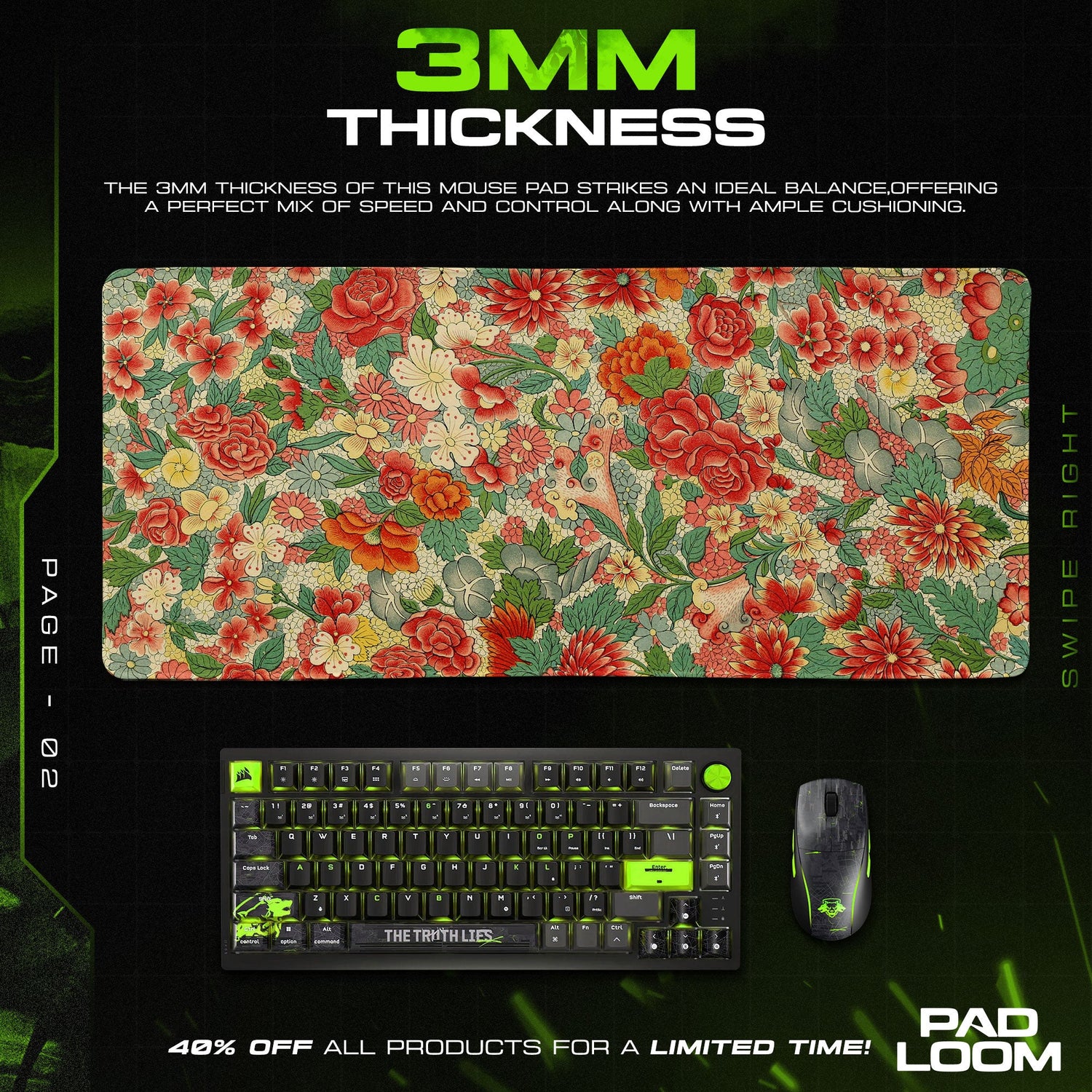 Hanami Garden Mouse Pad, Japanese Floral Gaming Desk Mat Padloom