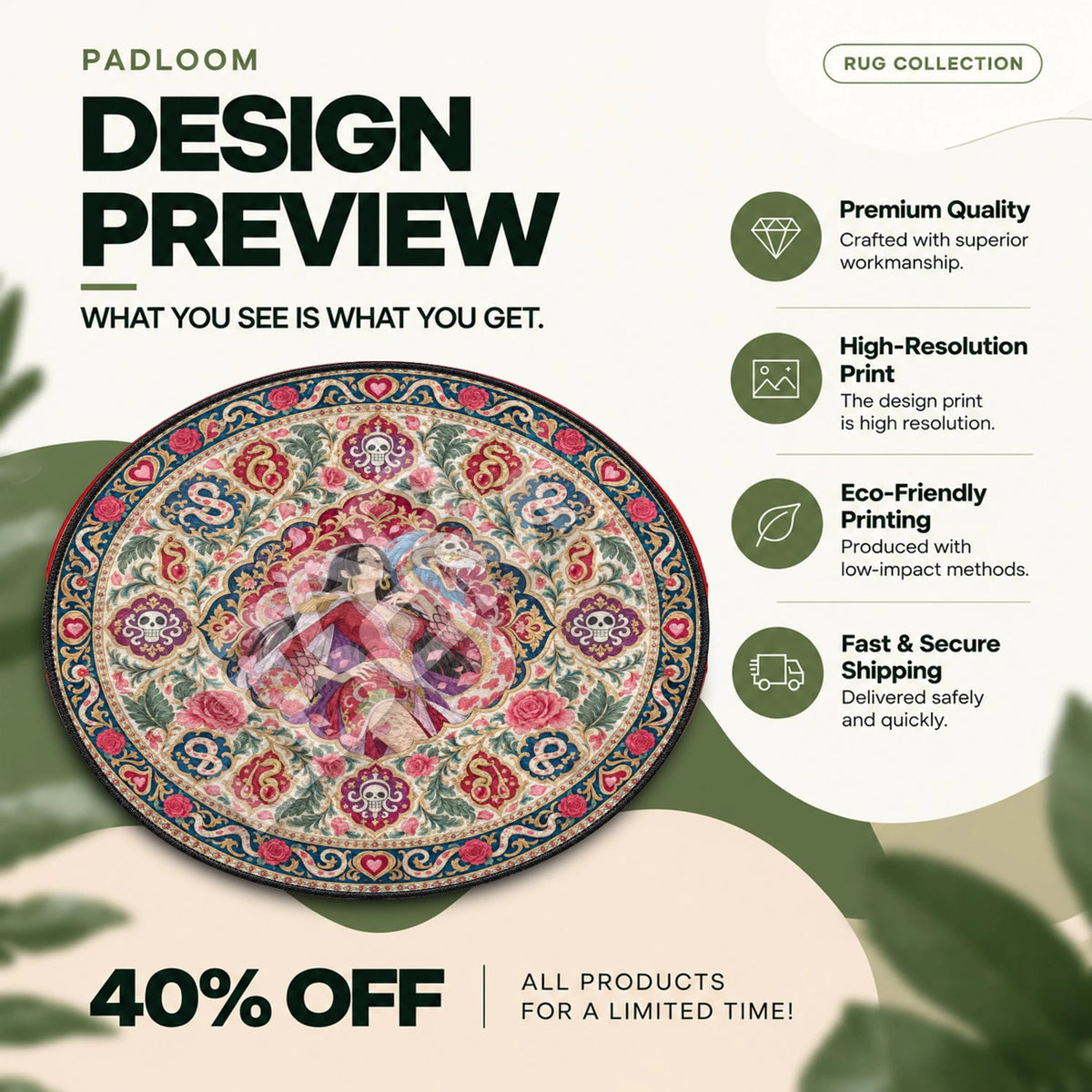 Hancock Serpent One Piece round rug full design preview