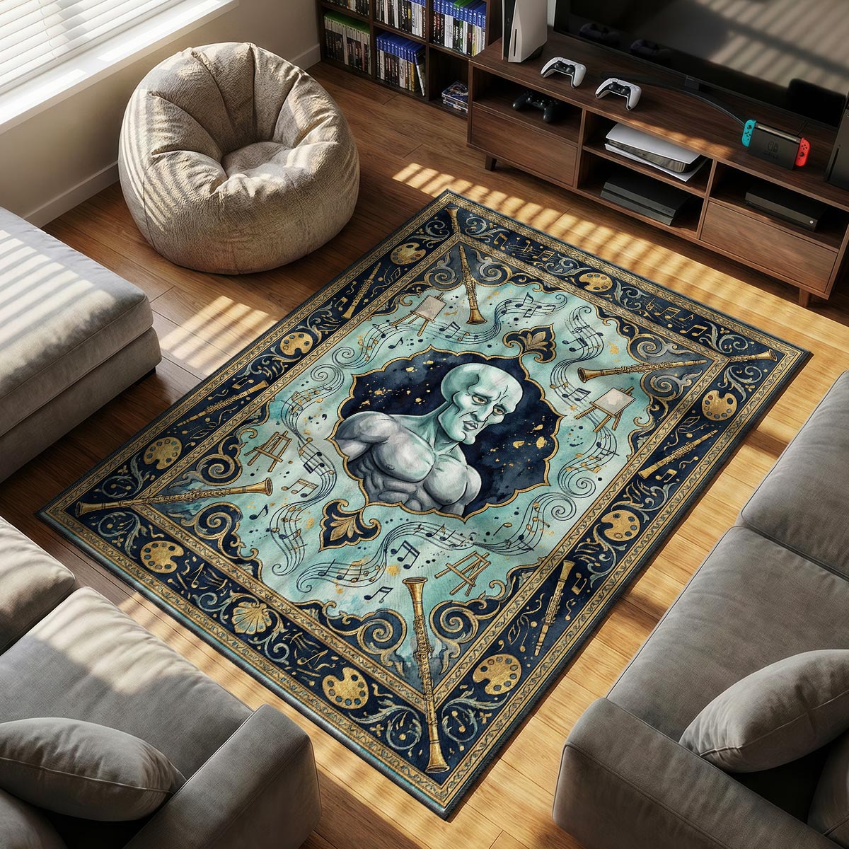 Handsome Squidward themed area rug for home decor fans