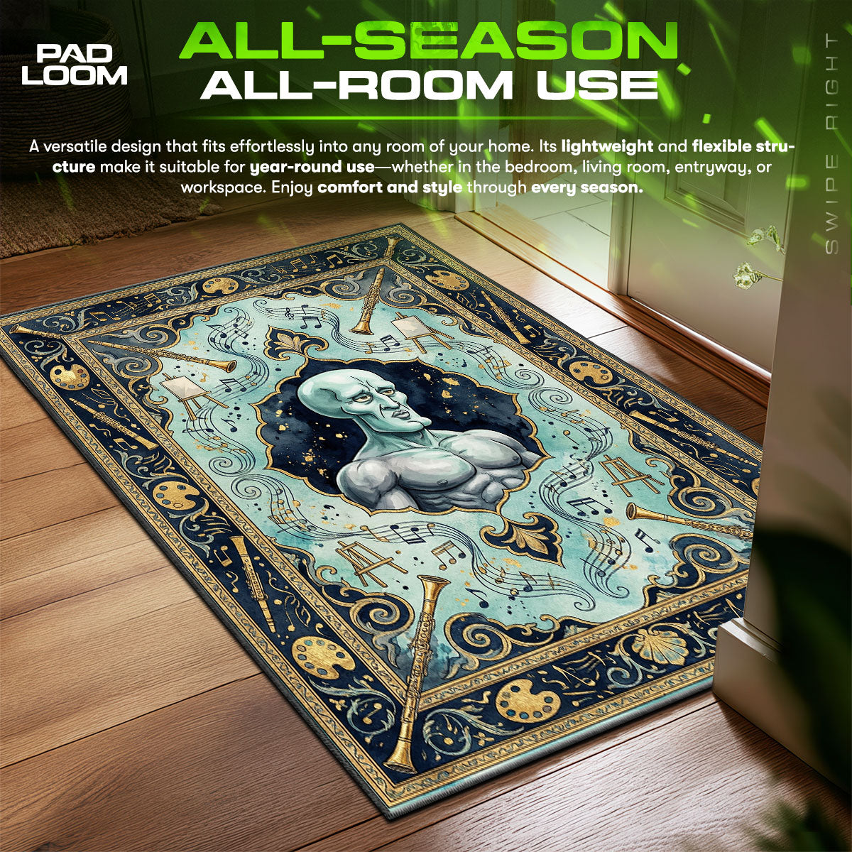 Handsome Squidward SpongeBob Cartoon Area fan rug — premium quality print