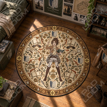 Hange Lecturing Attack on Titan round rug on a bedroom floor - Attack on Titan chair mat