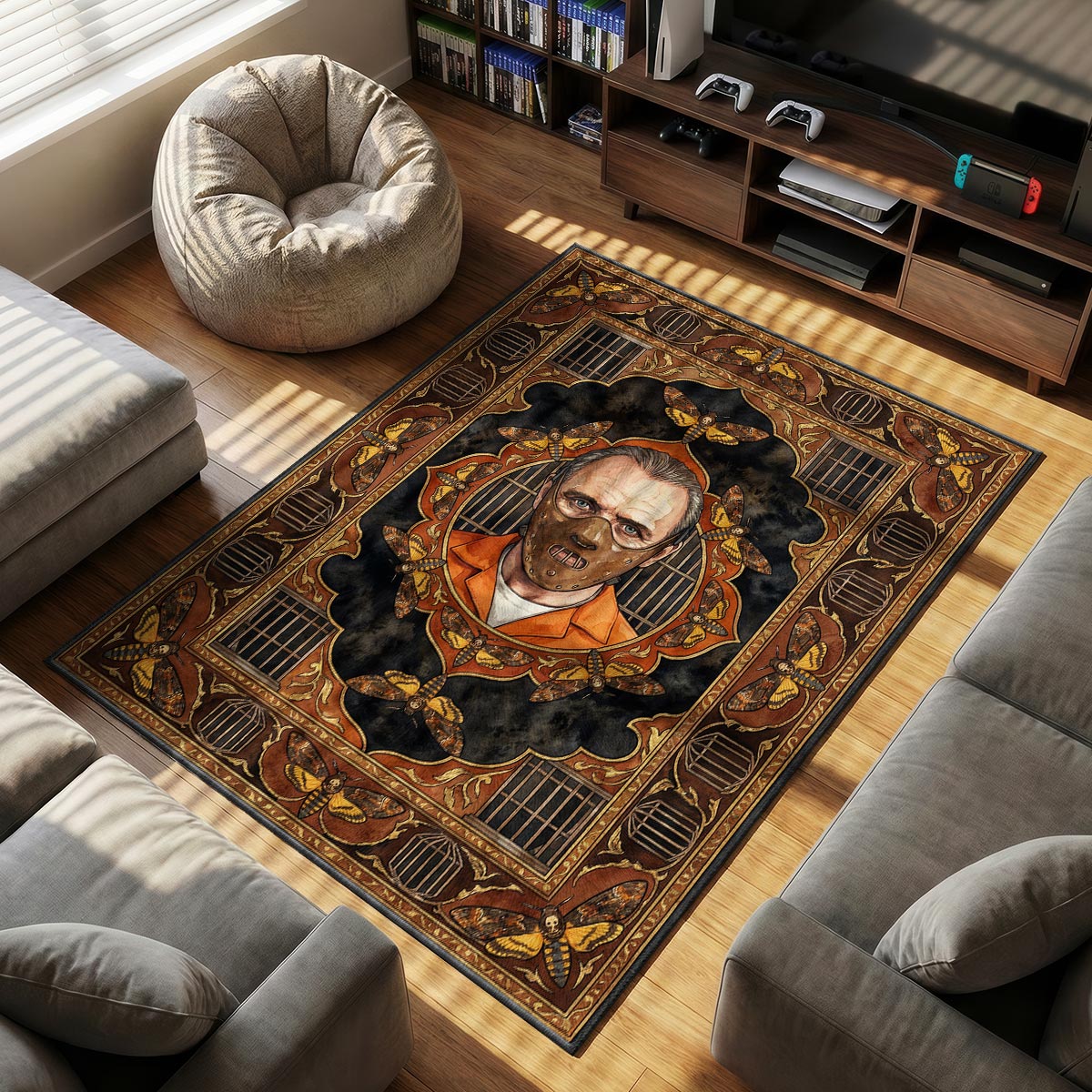 Hannibal Lecter themed area rug for home decor fans