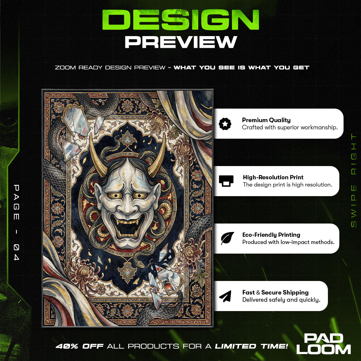 Hannya Mask & Serpent Japanese Dark Art Area rug — main product view
