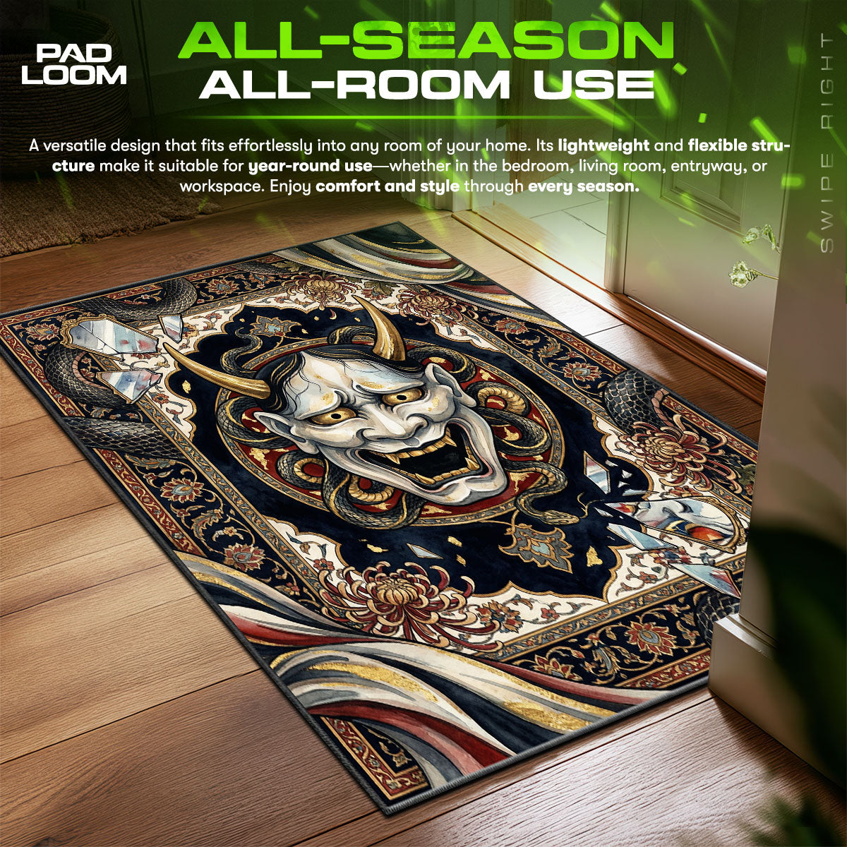 Detailed close-up of Hannya rug pattern