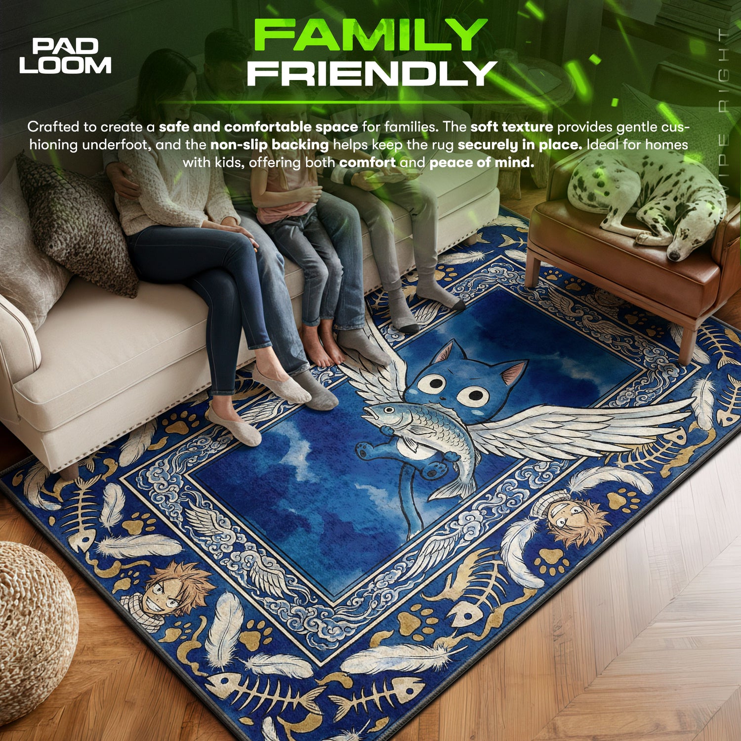 Happy area rug showing full home decor artwork