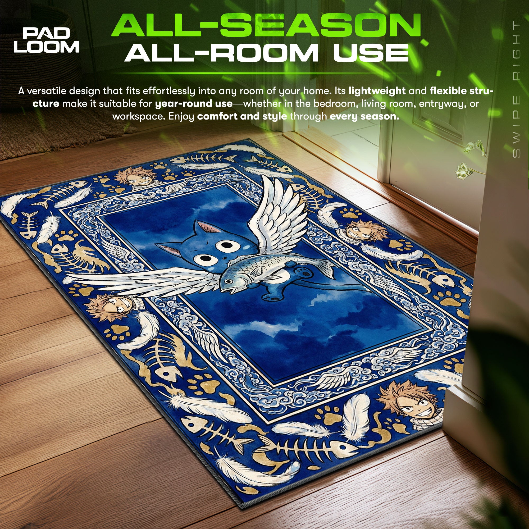 Happy Exceed Flying Fish Fairy Tail Chair fan rug — premium quality print